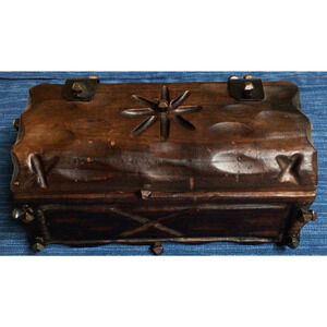 Vintage Hand Carved Wood Decorative Metal Hinged Keepsake Trinket Box 894A